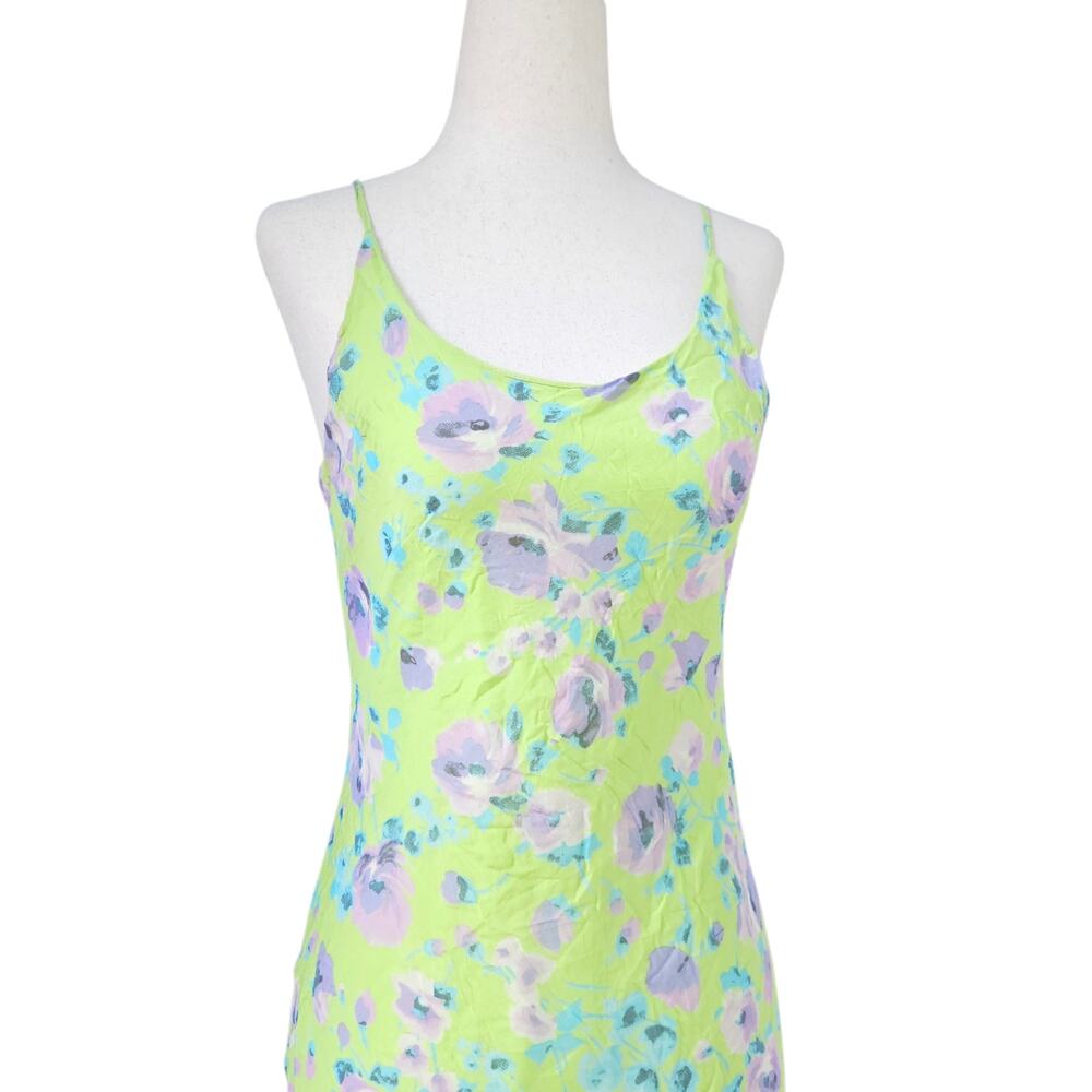 Euro Silk Midi Dress Green Floral Fairycore - Size Small - Picture 2 of 9